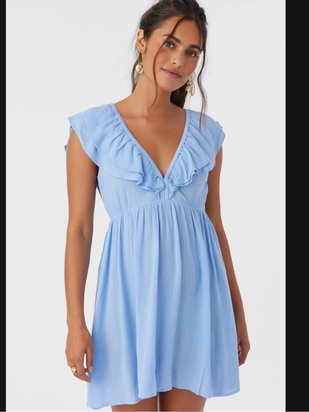 O'Neill Light Blue Ruffle V-Neck Mini Dress